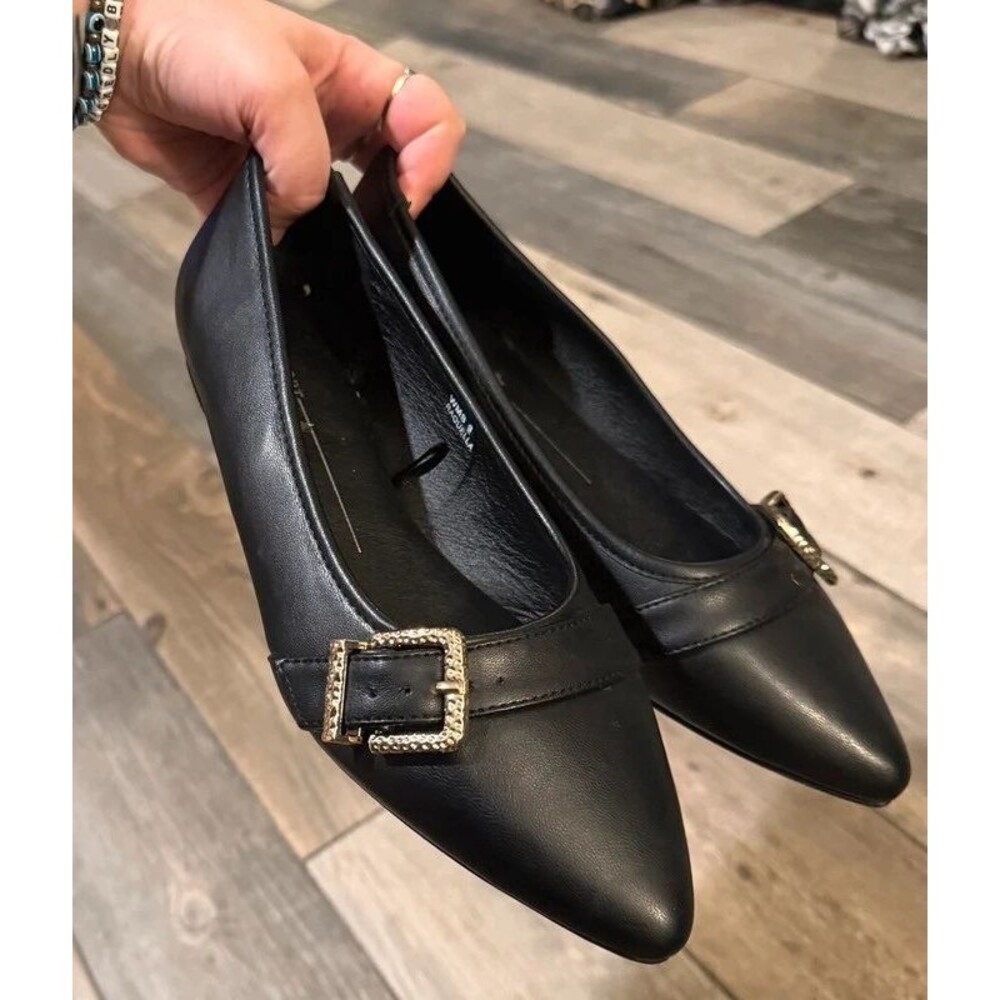 Y2k Style Pointed Toe Flats with Gold Buckle Size 9